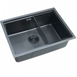 Single Sink In Black Stainless Steel With Draining Draining Basket For Kitchen