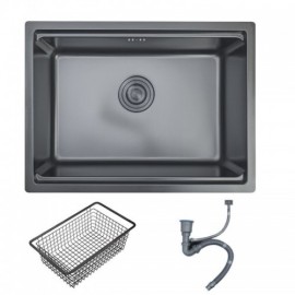 Single Sink In Black Stainless Steel With Draining Draining Basket For Kitchen