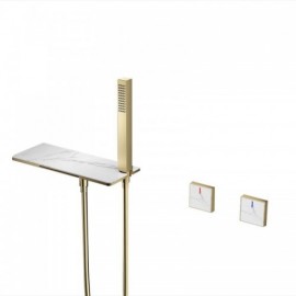 Black/Brushed Gold Copper Wall Mounted Bathtub Faucet Waterfall Faucet