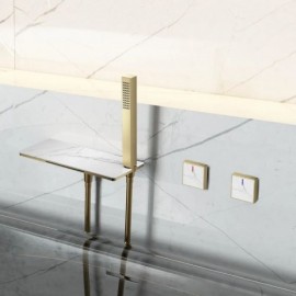 Black/Brushed Gold Copper Wall Mounted Bathtub Faucet Waterfall Faucet