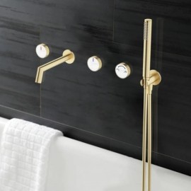 Brushed Gold Copper Wall Mounted Bathtub Mixer For Bathroom