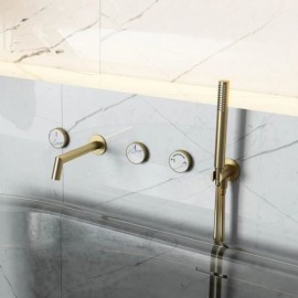 Brushed Gold Copper Wall Mounted Bathtub Mixer For Bathroom