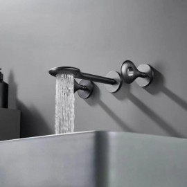 Wall Mounted Copper Double Handle Zinc Alloy Basin Mixer Faucet