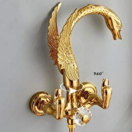 Gold Shower Faucet With 3 Functions Copper Hand Shower Body Stainless Steel Nozzle