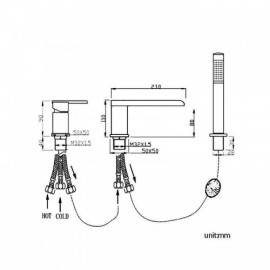 Copper Countertop Bathtub Faucet With Led Display For Bathroom