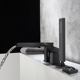 Copper Countertop Bathtub Faucet With Led Display For Bathroom