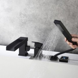 Copper Countertop Bathtub Faucet With Led Display For Bathroom