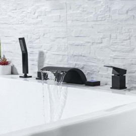 Free-Standing Bathtub Mixer Waterfall In Chrome/Black Copper With Led Display