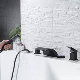 Free-Standing Bathtub Mixer Waterfall In Chrome/Black Copper With Led Display