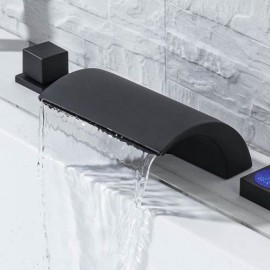 Free-Standing Bathtub Mixer Waterfall In Chrome/Black Copper With Led Display