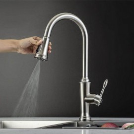 Pull-Out Stainless Steel Kitchen Faucet Total Height 45Cm 3-Function Spout