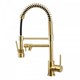 Brushed Gold Copper Kitchen Mixer Double Water Outlet