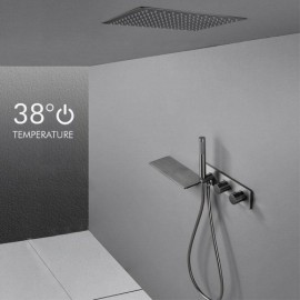 Recessed Thermostatic Shower Faucet With 3 Functions Copper Hand Shower Body Stainless Steel Nozzle