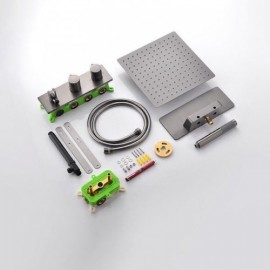 Recessed Thermostatic Shower Faucet With 3 Functions Copper Hand Shower Body Stainless Steel Nozzle