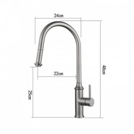 Stainless Steel Kitchen Mixer Single Handle Total Height 48Cm