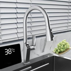 Pull-Out Copper Kitchen Mixer Faucet Chrome/Black/White/Gray With Led Digital Display