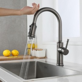 Pull-Out Kitchen Faucet With Infrared Sensor In Gray Stainless Steel