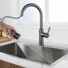 Pull-Out Kitchen Faucet With Infrared Sensor In Gray Stainless Steel