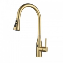 Brushed Gold Stainless Steel Infrared Sensor Pull-Out Kitchen Faucet