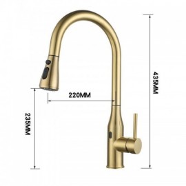 Brushed Gold Stainless Steel Infrared Sensor Pull-Out Kitchen Faucet