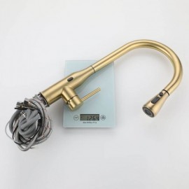 Brushed Gold Stainless Steel Infrared Sensor Pull-Out Kitchen Faucet