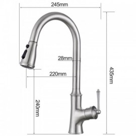 Brushed Stainless Steel Kitchen Faucet With Pull-Out Spout And Rotating Elbow
