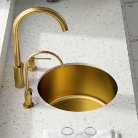 Single Round Sink In Gold 304 Stainless Steel