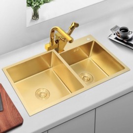 Gold 304 Stainless Steel Kitchen Sink With Drain Basket Soap Dispenser Drain