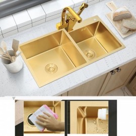 Gold 304 Stainless Steel Kitchen Sink With Drain Basket Soap Dispenser Drain