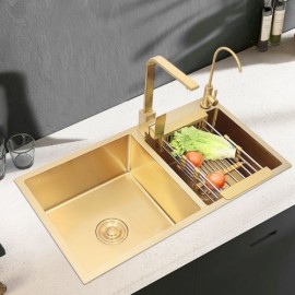 Gold Stainless Steel Kitchen Sink With Drain Basket Soap Dispenser