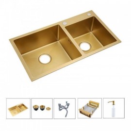Gold Stainless Steel Kitchen Sink With Drain Basket Soap Dispenser