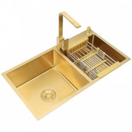 Gold Stainless Steel Kitchen Sink With Drain Basket Soap Dispenser