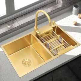 304 Stainless Steel Kitchen Sink Golden Faucet Optional