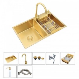 304 Stainless Steel Kitchen Sink Golden Faucet Optional