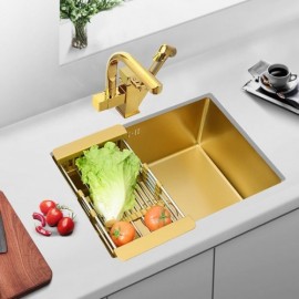 Gold Stainless Steel Single Sink With Drain Basket