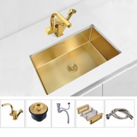 Gold Stainless Steel Single Sink With Drain Basket