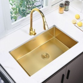 Gold 304 Stainless Steel Single Kitchen Sink With Drain Basket