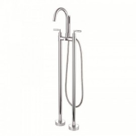 Chrome Floor Mounted Bathtub Faucet Copper Swivel Spout For Bathroom