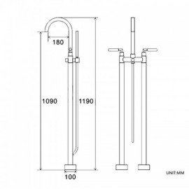 Chrome Floor Mounted Bathtub Faucet Copper Swivel Spout For Bathroom