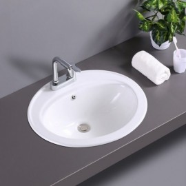 Single White Ceramic Countertop Sink For Bathroom