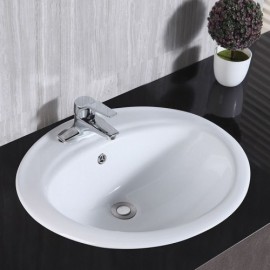 Single White Ceramic Countertop Sink For Bathroom