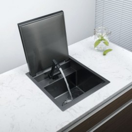 Black Stainless Steel Kitchen Single Sink With Hot Cold Water Faucet