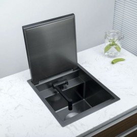 Black Stainless Steel Kitchen Single Sink With Hot Cold Water Faucet