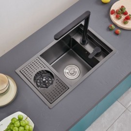 Black Stainless Steel Kitchen Sink With Cup Washer Drainer Faucet