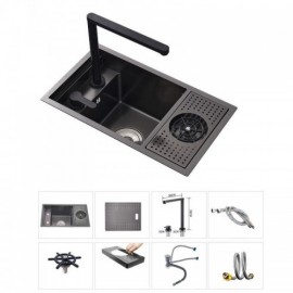 Black Undermount Stainless Steel Sink With Cup Washer Drainer Faucet