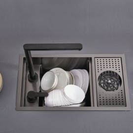 Black Undermount Stainless Steel Sink With Cup Washer Drainer Faucet