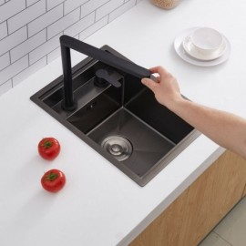 Black Single Bowl Stainless Steel Sink With Drain Faucet