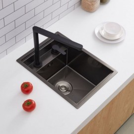 Black Single Bowl Stainless Steel Sink With Drain Faucet