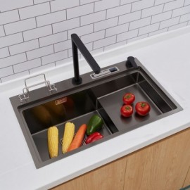 Black Stainless Steel Kitchen Sink With Knife Holder Cutting Board Holder
