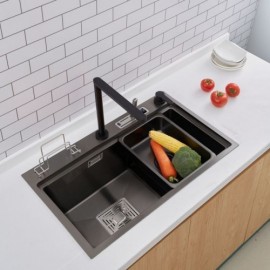 Black Stainless Steel Kitchen Sink With Knife Holder Cutting Board Holder